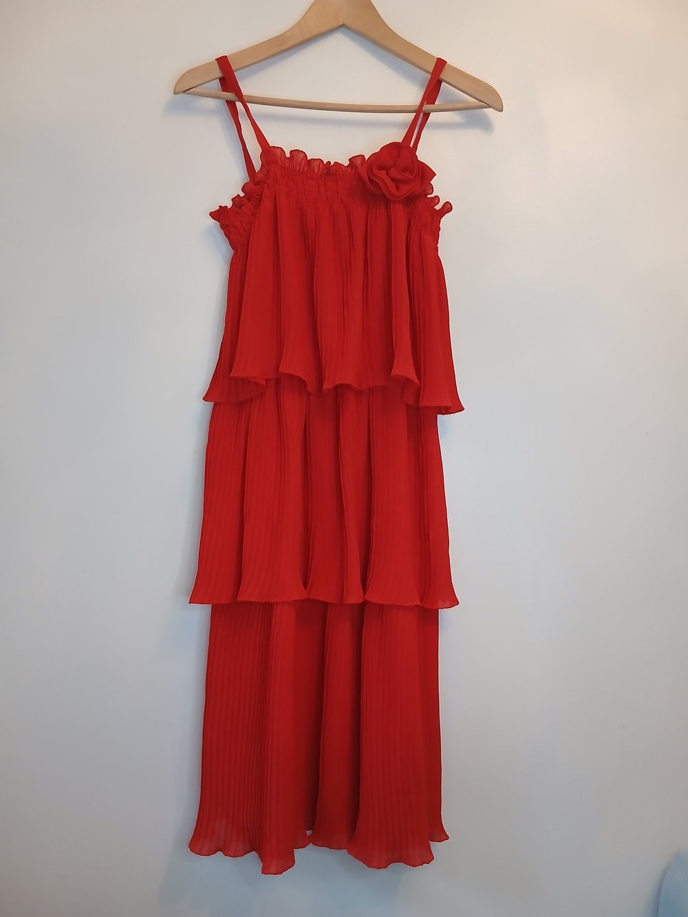 Vintage 1970s Red Tiered Midi Dress